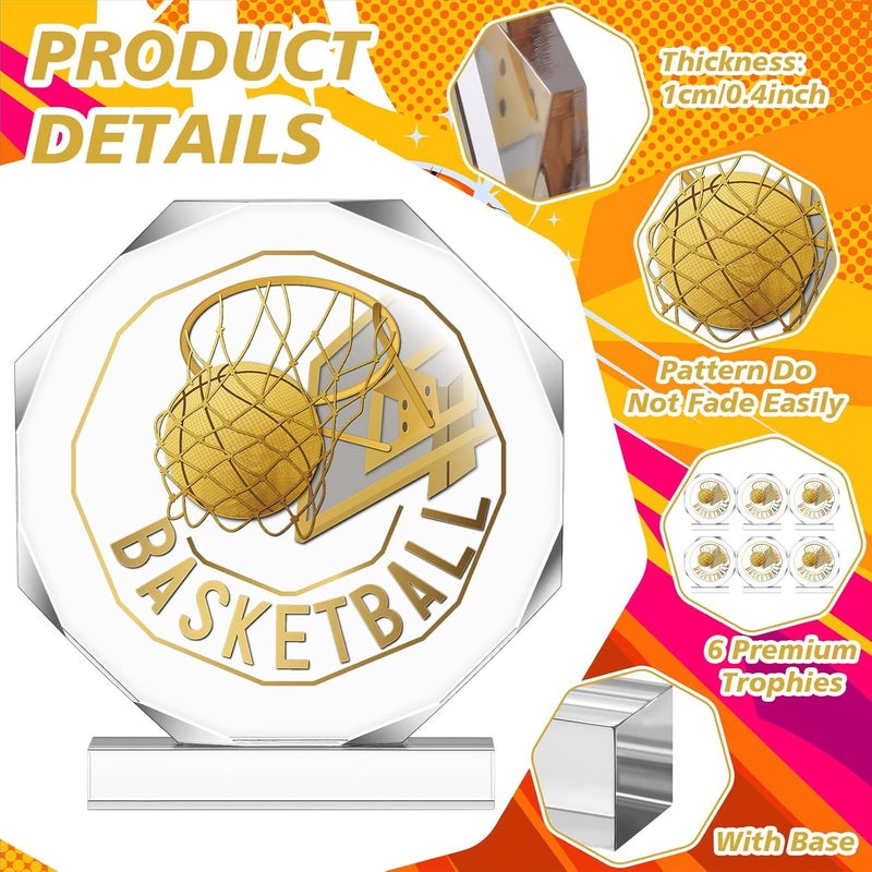 Anglechic 6 Pack Sports Trophy Acrylic Award Medals 4.72 x 4.72 Inch Sports Contest Trophies Bulk Plaques Team Prize Gift Trophies for Competition - Image 3